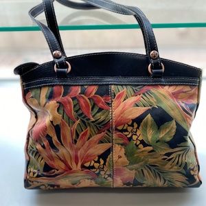 Patricia Nash Leather Hand Painted  Cuban Tropical Black Trimmed Handbag